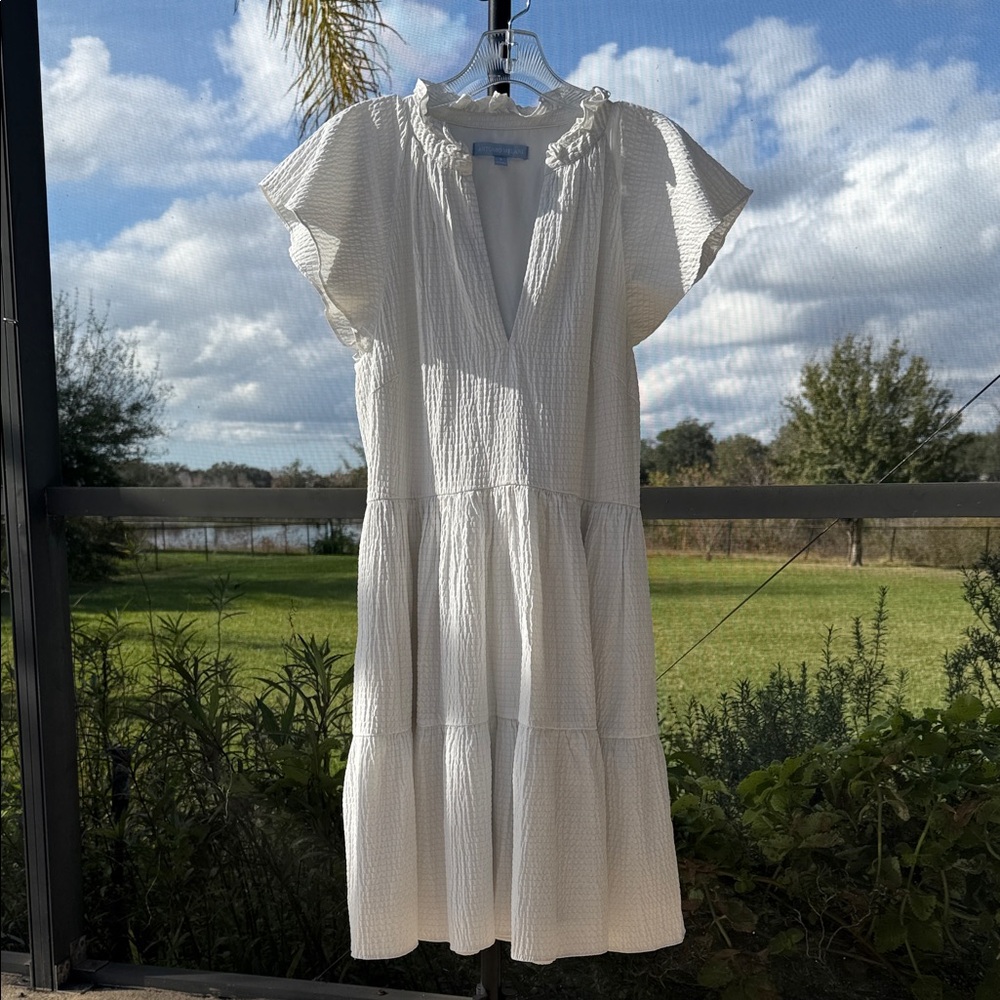 ANTONIO MELANI white Ruffle tiered Midi Dress